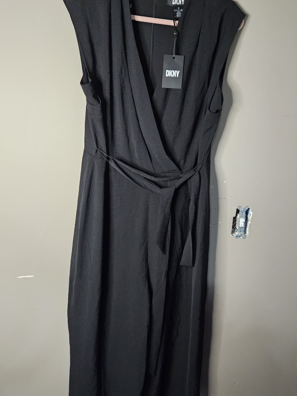 DKNY Black Wrap-Style Sleeveless Jumpsuit